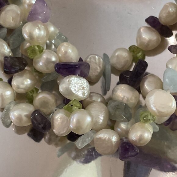 Ross-Simons Multicolored Pearl & Gemstone Torsade Necklace Sterling Silver Clasp - Picture 2 of 6